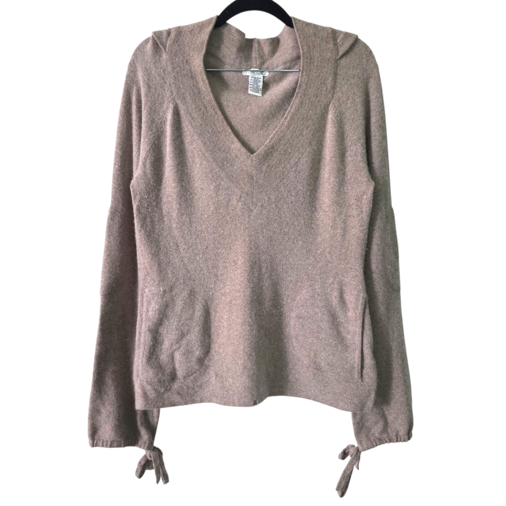 Etincelle Hooded Wool Angora Cashmere V-Neck Pullover Sweater